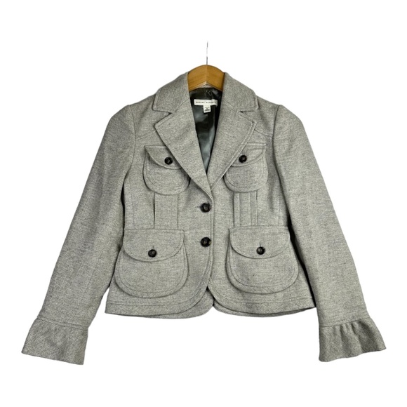 Banana Republic Women's Wool Jacket Oatmeal Gray Herringbone Coat Petite Small - Picture 1 of 8